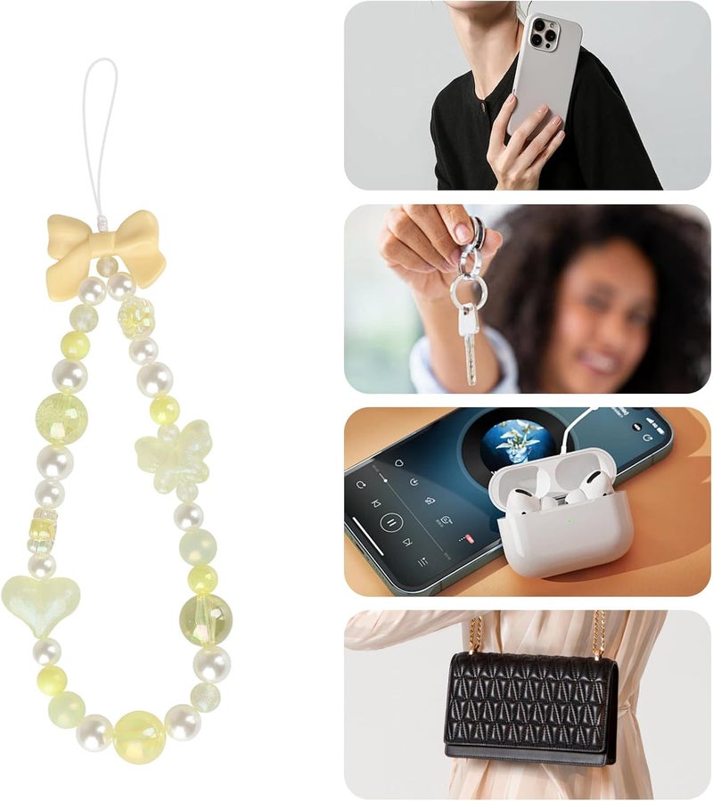 LUVI Beaded Phone Charm Lanyard Wrist Strap Love Heart Bow Beads Butterfly Chain Flower String Pearl Bling Bracelet Keychain Cute Fashion for Women - Image 5
